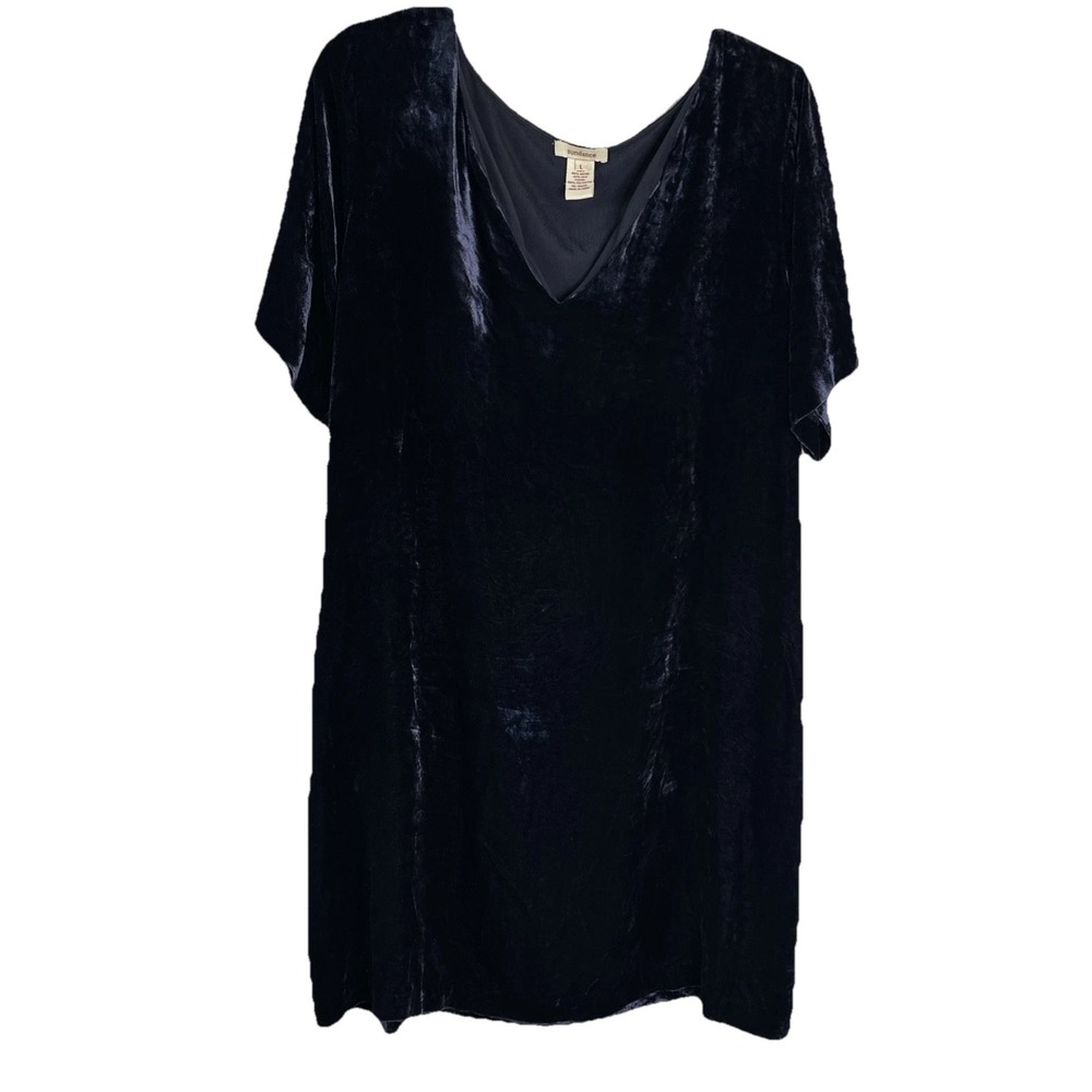 Sundance Crushed Velvet Short Sleeve Dress Blue Sz Large
